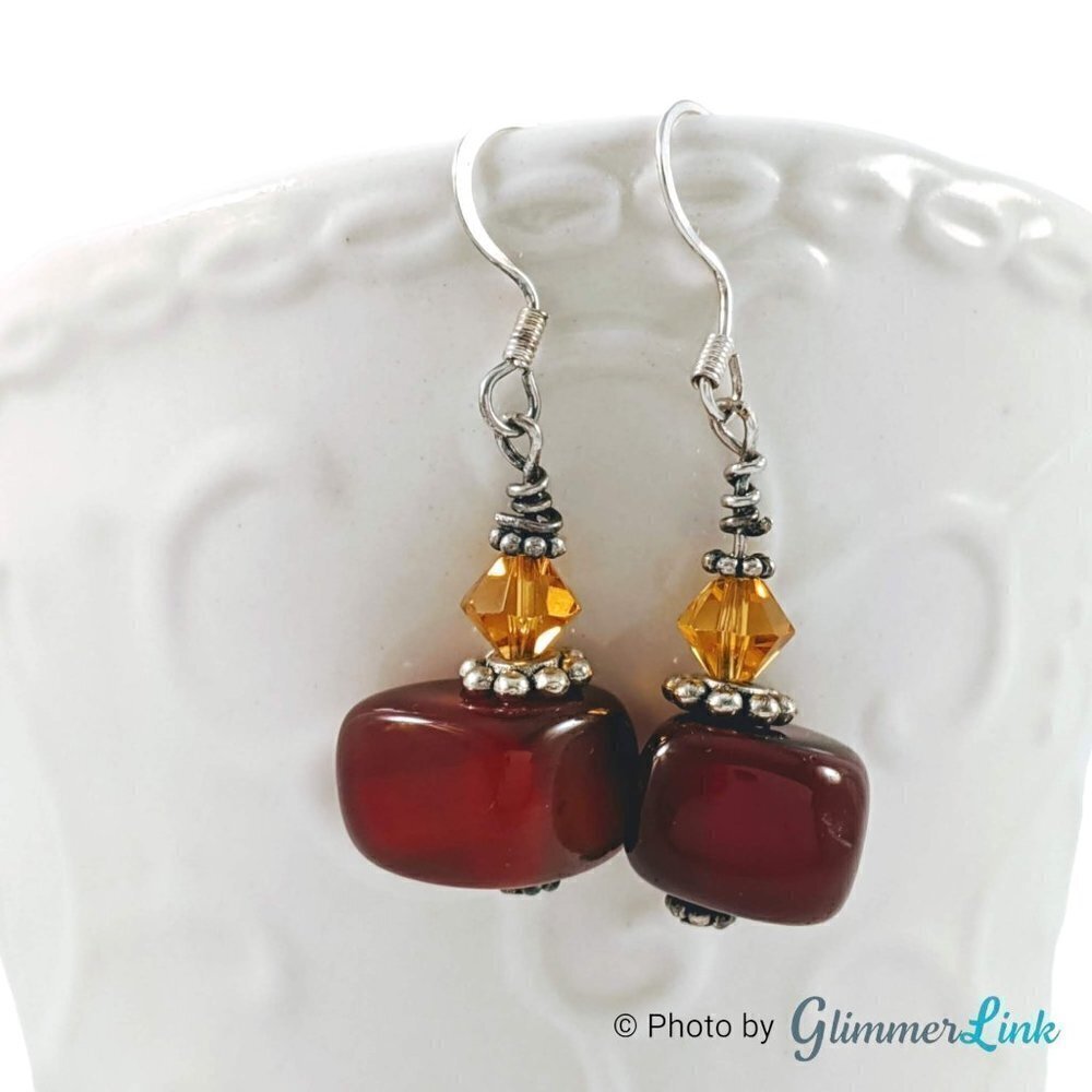 Boho Brown Red Glass Bead Drop Earrings